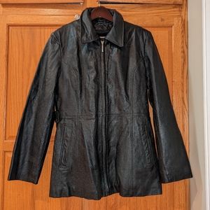 Vintage Oscar Piel Full Zip Fleece Black Genuine Leather Jacket Women size M